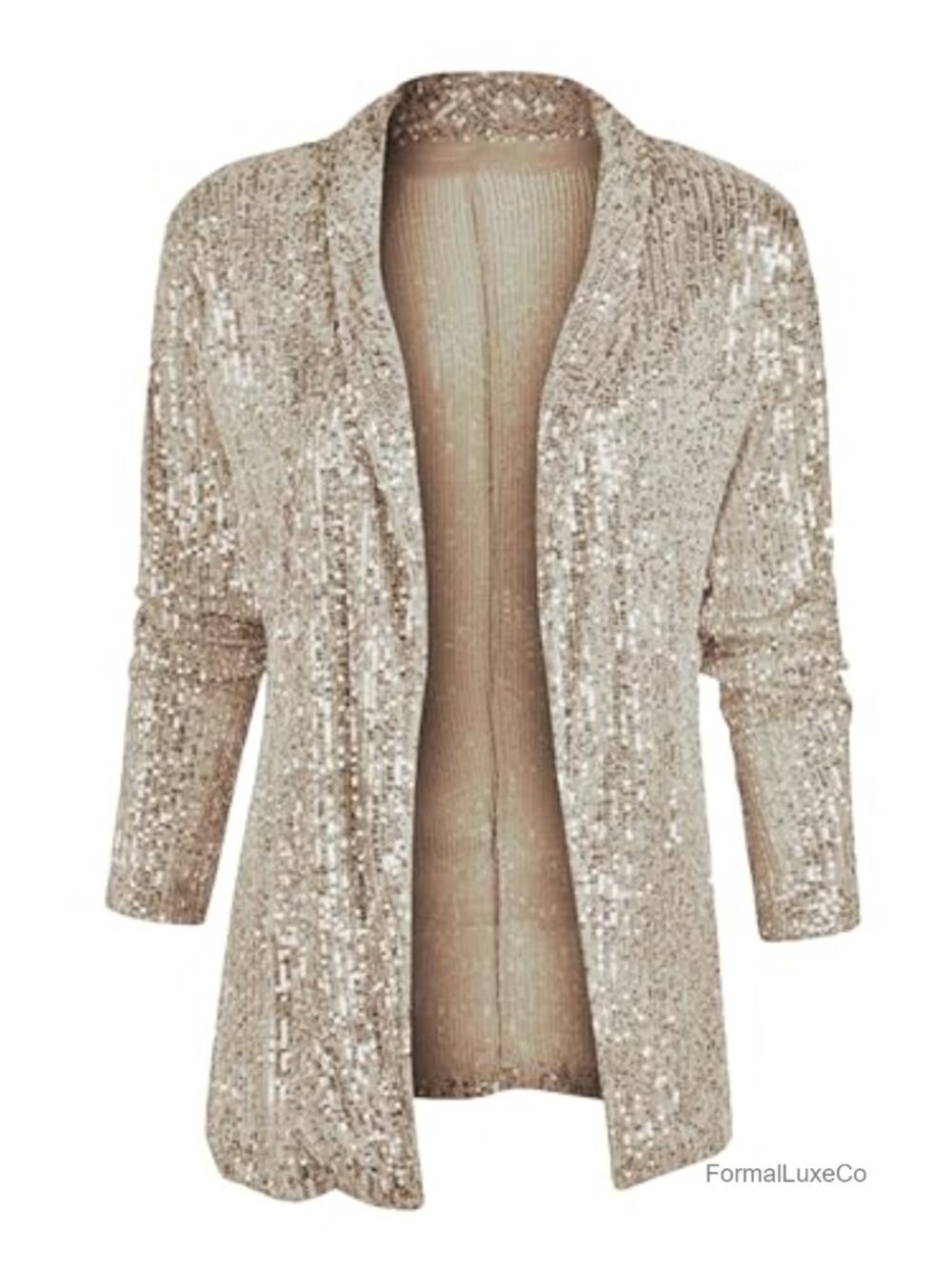 Sequin Shiny Blazer Open Front Long Sleeve Lapel Blazer